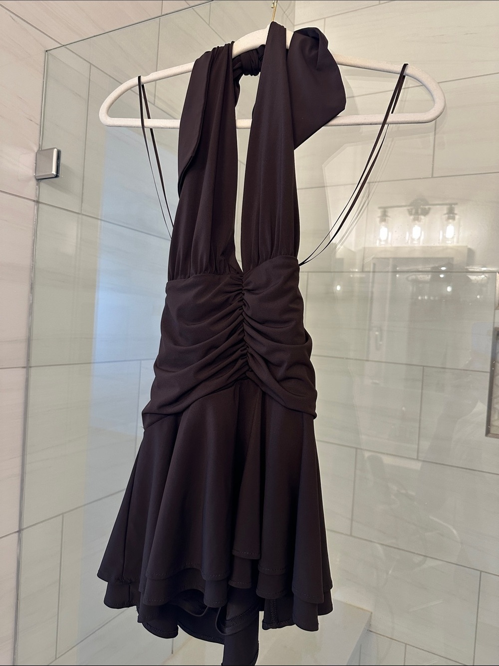 Ruched Halter Mini Dress in Black